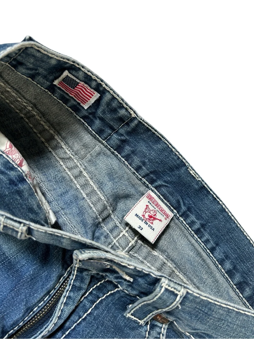 Vintage Y2K True Religion Ricky Super T White Contrast Stitch  Jeans 33